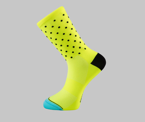 yellow polka dot cycling socks