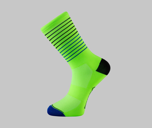 fluro green striped socks cycling