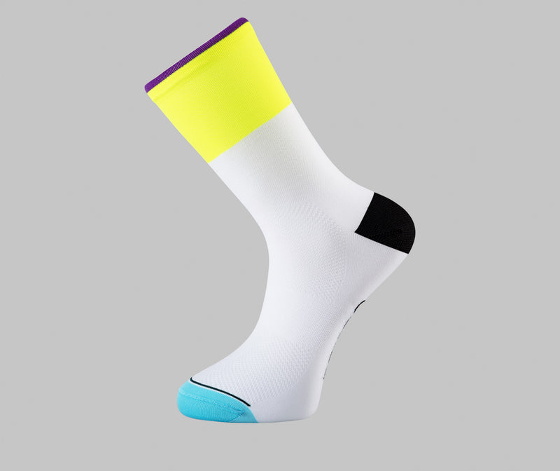 fluorescent yellow white cycling socks dip Pongo London cycling socks best cycling socks