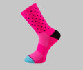 fluorescent pink polka dot cycling socks
