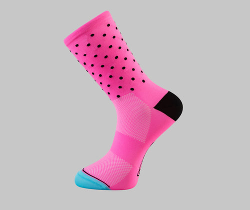 pink polka dot cycling socks