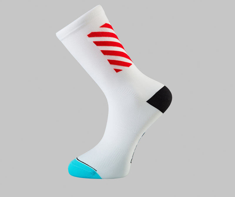 red white cycling socks block Pongo London bright cycling socks 
