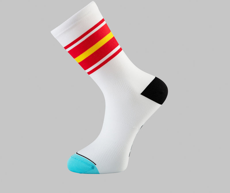 white red cycling socks Pongo London cycling socks