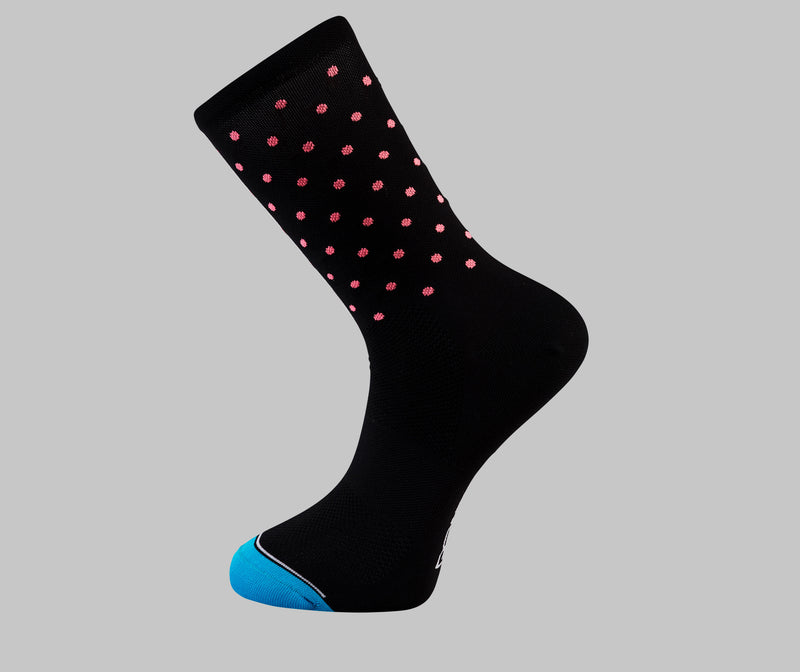 black polka dot cycling socks