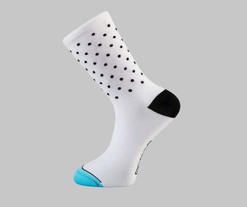 black and white polka dot cycling socks